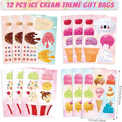 Erweicet Ice Cream Party Favors 72 PCS Ice Cream Slap Bracelets Pen DIY Stickers Straws Tattoo Stickers Gift Bags for Kids Girls Ice Cream Theme Birthday Party Gift Giving Sweet Summer Baby Shower