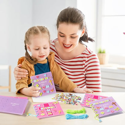 COcnny Mothers Day Crafts Kit - 16 Set Religious Mother’s Day Art Craft for Kids, DIY Diary Book Include 96pcs Pages, Make Your Own Cross Crafting for Mom Gift, Classroom Home Sunday School Activities