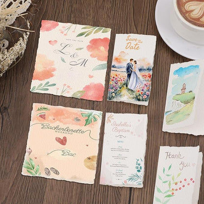 25 Sheets Watercolor Paper 3.5 x 2, 300 GSM Deckled Edge Paper Rough/Textured Handmade Paper for Watercolors, Wedding Invitations, Cards, Crafts