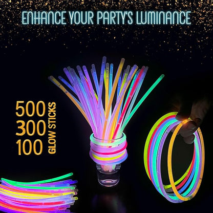 GemPrime 100 Pcs Glow Sticks Bulk Party Pack – 8” Glow in the Dark Party Supplies & Party Favors Pack for Glow Bracelets & Glow Necklaces – 100 Connectors for Christmas, Concerts & Birthdays