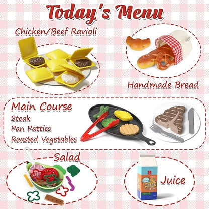 Lehoo Castle Play Kitchen Accessories, Play Food Sets for Kids Kitchen, Fake Food Pretend Play for Toddlers 3-5, Realistic Felt Food Playset for Kids Restaurant Pretend Food with Dishes