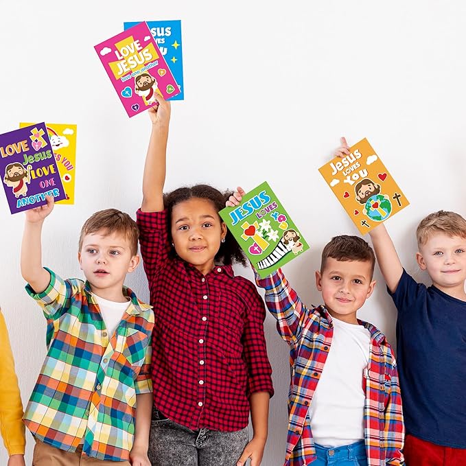 Dvbonike 48Pcs Jesus Loves You Coloring Books - Religious Bible DIY Color-in Pages Booklet Bulk Drawing Holiday Christian Activity Supplies for Sunday School Classroom Rewards Artwork Gift for Kids