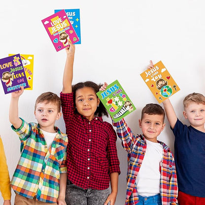 Dvbonike 48Pcs Jesus Loves You Coloring Books - Religious Bible DIY Color-in Pages Booklet Bulk Drawing Holiday Christian Activity Supplies for Sunday School Classroom Rewards Artwork Gift for Kids
