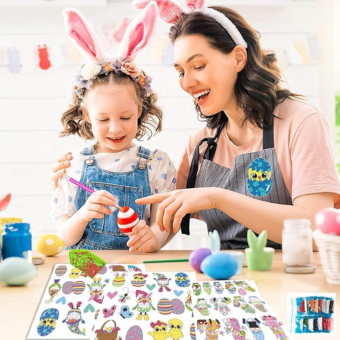 Junrife Easter Diamond Craft Kits Stickers for Kids,Gem Kids' Paint by Number Kits Mosaic Sticker - Best Gifts for Girls Ages 8-12 Easy for Kids Adult Beginners