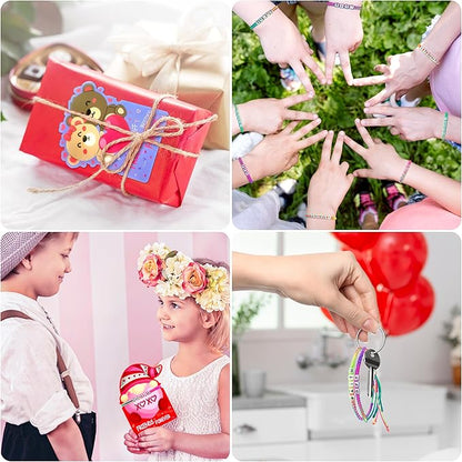 LINAYE Valentines Day Cards for Kids Classroom, 24 Pack Valentines Gift Cards with Friendship Bead Bracelets, Valentines Gift Exchange for Boys Girls, Valentines Party Favors Supplies for Kids