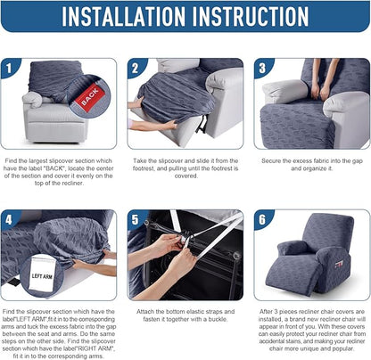 TAOCOCO Oversized Recliner Cover Stretch Recliner Chair Covers, Jacquard Reclining Chair Cover, Furniture Protector Sofa Slipcovers Couch Covers with Elastic Bottom for Kids, Pets (Grey)