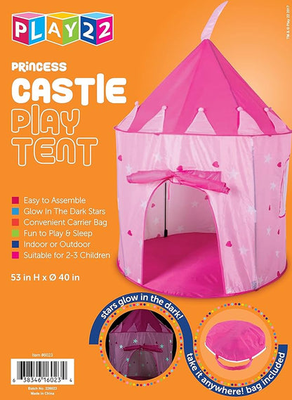 Play22 Play Tent Princess Castle Pink - Features Glow in The Dark Stars - Portable - Kids Pop Up Tent Foldable Into A Carrying Bag - Indoor and Outdoor Use - Original