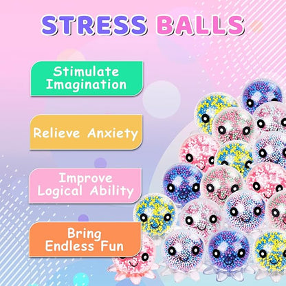 24 Pack Octopus Stress Balls Set for Kids Adults, Cute Squishy Squeeze Fidget Toys for Anxiety Stress Relief, Perfect Party Favors Easter Basket Stuffers Birthday Gifts Classroom Prizes