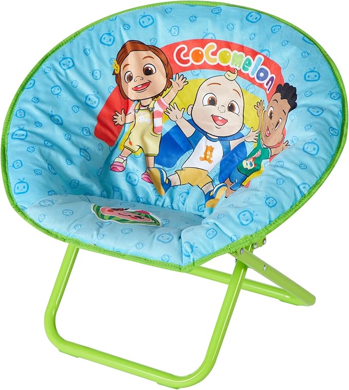 Idea Nuova Cocomelon JJ, Cody, and Nina Toddler 19” Folding Saucer™ Chair with Cushion, Ages 3+