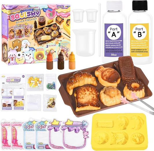 Crelloci Bread Taba Squishy Kit, Silicone DIY Squishy Making Kit with Bread Molds & Decorations, Make Your Own Slow Rising Squishies Stress Relief Toys, Craft Kits Gift for Kids Ages 6+ & Adults
