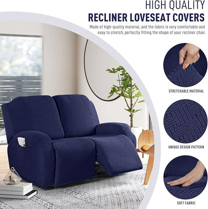 KinCam Recliner Covers, Stretch Reclining Chair Covers, Recliner Sofa Slipcovers Stripe Jacquard Recliner Couch Covers Furniture Protector Covers for Pet Kid (2 Seater, Dark Blue)