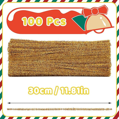 Hssugi Gold Pipe Cleaners, 100PCS Pipe Cleaners Craft Supplies, Glitter Golden Pipe Cleaners Bulk Fuzzy Sticks for DIY Art and Craft Projects Home Decoration