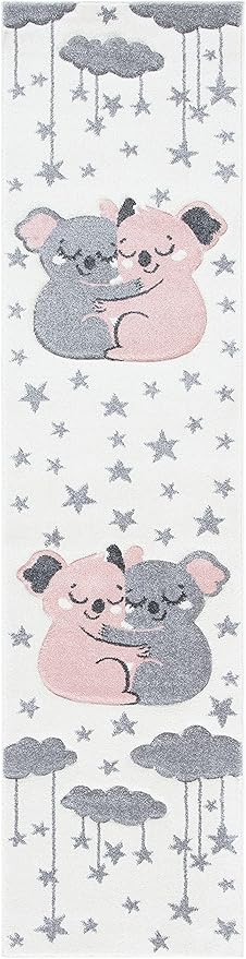 SAFAVIEH Carousel Kids Collection Runner Rug - 2' x 8', Ivory & Pink, Koala Design, Non-Shedding & Easy Care, Ideal for High Traffic Areas for Boys & Girls in Playroom, Nursery, Bedroom (CRK195A)