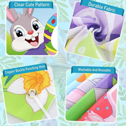 34 Pcs Easter Outdoor Party Games Includes Potato Sack Race Jumping Bags Legged Race Bands Egg and Spoon Race Inflatable Bunny Ring Toss Games Bean Bags Game Banner for Party Supplies