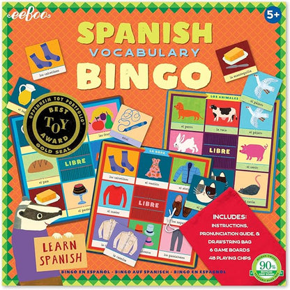eeBoo: Spanish Bingo Vocabulary Game, A Game of Imaginative Problem Solving, Educational Games That Cultivates Conversation, Socialization, and Skill-Building, Learn Spanish, for Ages 5 and up