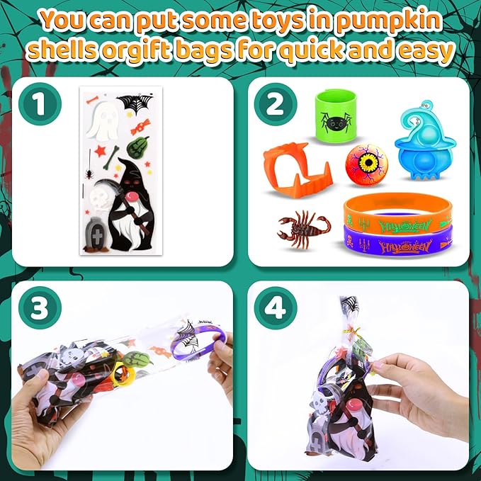 400PCS Halloween Party Favors for Kids, Bulk Toys, Goodie Bag Stuffers, Classroom Prizes, treasure box, Trick or Treat Toy