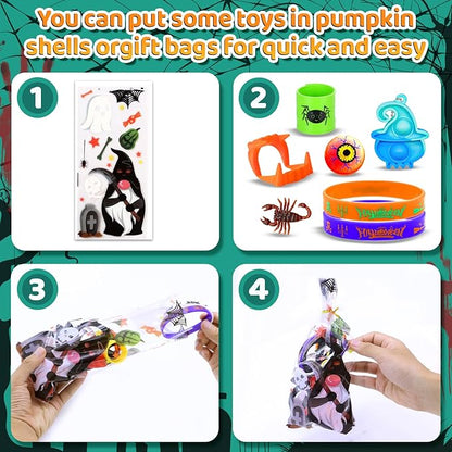 400PCS Halloween Party Favors for Kids, Bulk Toys, Goodie Bag Stuffers, Classroom Prizes, treasure box, Trick or Treat Toy