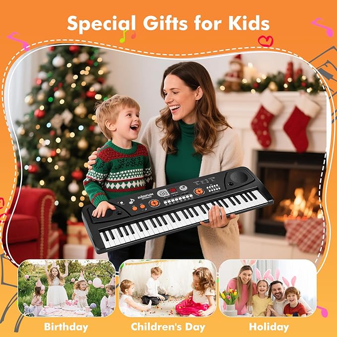 61 Key Upgrade Piano Keyboard for Kids Beginners Electronic Keyboards Pianos with LCD Screen Microphone Musical Instrument Toys for 3 4 5 6 7 8 Year Old Boys Girls Gifts