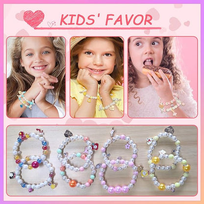 PinkSheep Princess Bracelets 10 PS for Kids Girls Pearl Bead Bracelets Teen Jewelry Set Party Favor Costume Princess Pretend Play