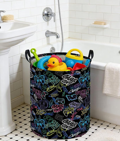 Kids Laundry Basket Boys Laundry Hamper Kids Collapsible Canvas Waterproof Storage Bin for Boys Baby Nursery Hamper Gift Baskets for Bedroom(Cool games)