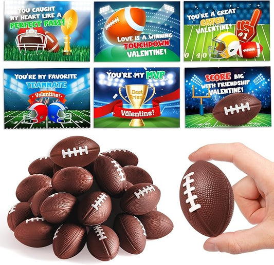 Valentines Day Gifts for Kids, 30 Pack Mini Sports Soccer Football Stress Ball with Valentines Day Cards for Kid Classroom Exchange, School Toddler Party Favor, Class Boy Girl Valentine Day Gift