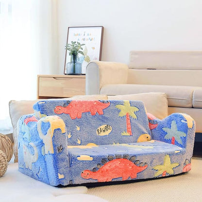 Elevon 2 in 1 Wider Toddler Couch, Flip Open Soft Sofa Bed, Glow in The Dark Flannel Baby Couch, 2-Seat Kids Chair Convertible Couch Easy Fold & Unfold, Baby Recliner Sofa for Girls and Boys