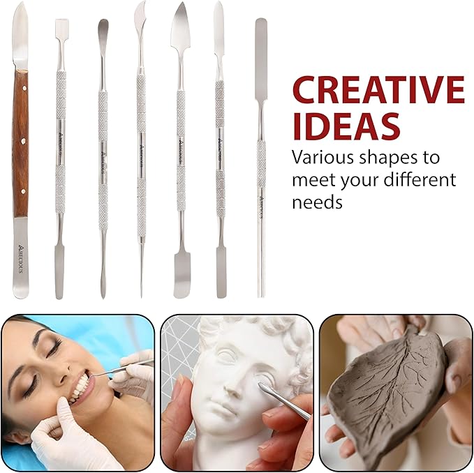 ABECIOUS Wax Carving Tools Set (7Pcs), Metal Clay Sculpting Tools, Stainless Steel Double Ended Premium Dab Tool for Carving, Modeling, Sculpting and Shaping