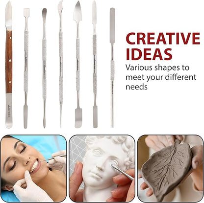 ABECIOUS Wax Carving Tools Set (7Pcs), Metal Clay Sculpting Tools, Stainless Steel Double Ended Premium Dab Tool for Carving, Modeling, Sculpting and Shaping
