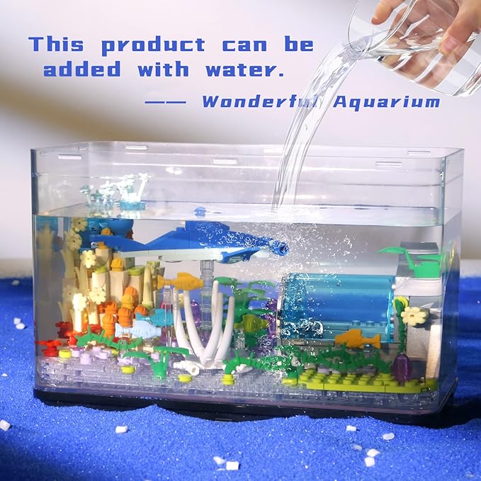 Fish Tank Building Blocks Toy Sets,Creative Ideals Aquarium Building Blocks(Can add Water and Charge Light Effects), Best Choice for 6+ Boys, Girls or Adults
