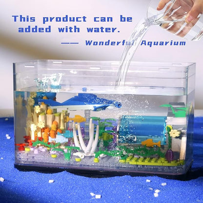 Fish Tank Building Blocks Toy Sets,Creative Ideals Aquarium Building Blocks(Can add Water and Charge Light Effects), Best Choice for 6+ Boys, Girls or Adults