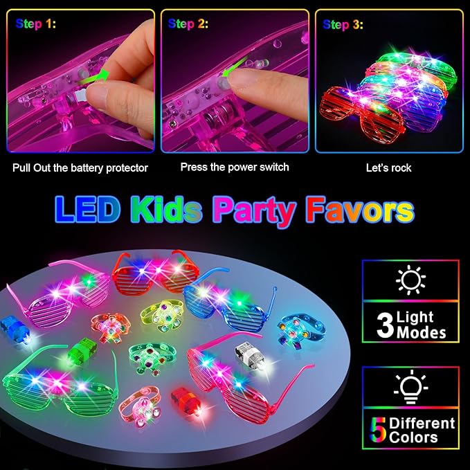244 Pack Glow in the Dark Party Supplies for Kids, Neon Party Favors for Kids, Glow Party Favors for Kids 8-12, Kids Led Light Up Party Favors,Kids New Years Eve Party Supplies