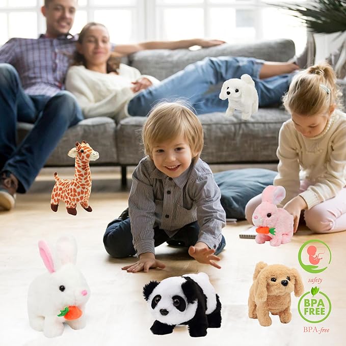 Hopearl Hopping Rabbit with Carrot Interactive Electronic Pet Plush Bunny Toy with Sounds and Movements Animated Walking Wiggle Ears Twitch Nose Gift for Toddlers Birthday, Pink, 7''