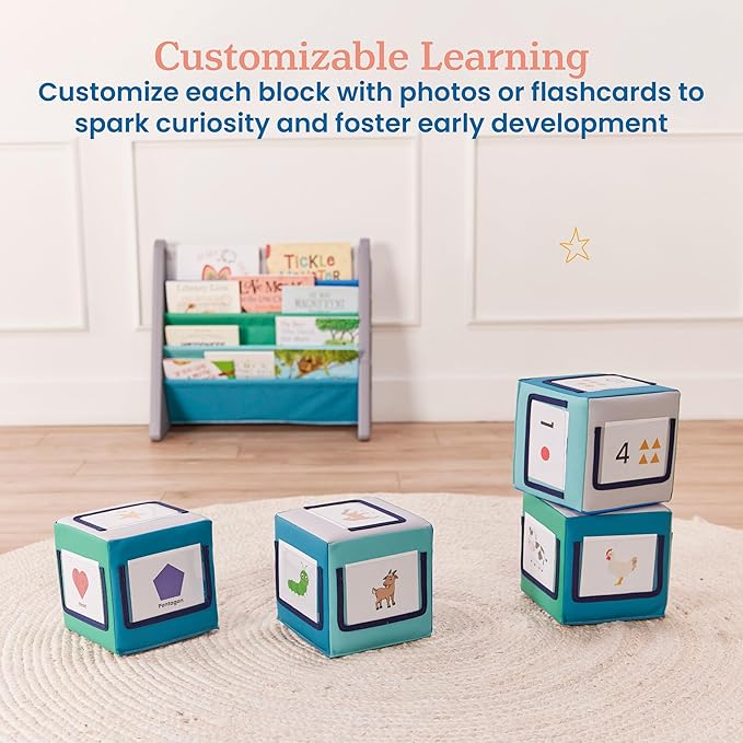ECR4Kids SoftZone Picture Me Blocks, Activity Cubes, Contemporary, 4-Piece