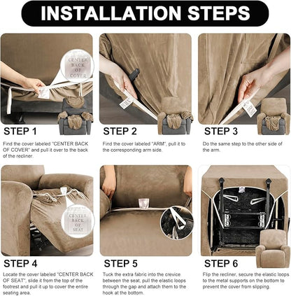 FestiCorp Recliner Chair Covers Real Velvet 4-Pieces Recliner Covers for Small Lazy Boy Recliner Chair Stretch Recliner Sofa Slipcovers Furniture Protector with Side Pocket & Elastic Bottom, Camel