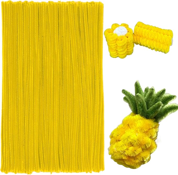 200 Pcs Pipe Cleaners Chenille Stems, Yellow Pipe Cleaners, 11.8inch Long Craft Pipe Cleaner Bulk for Flowers Making, Mother’s Day DIY Art Crafts Decorations Supplies (Yellow)