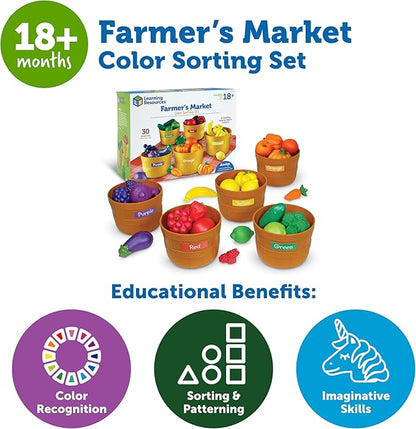 Learning Resources Farmer's Market Color Sorting Set - Play Food for Kids, Toddler Stacking Toys, Grocery and Kitchen Play Toys , Montessori, Fine Motor Skills , Gifts for Boys And Girls