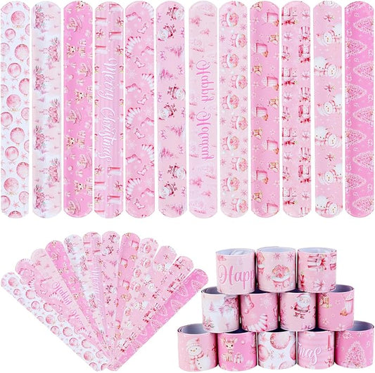 Serencatcher Christmas Slap Bracelets Christmas Party Favors Christmas Slap Wristbands for Xmas Birthday Party Stocking Goodie Bag Stuffers Gifts Toys