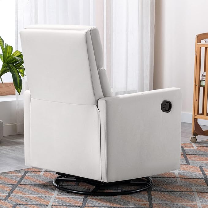 Modern Mid Century Upholstered Recliner Chair with Thick Seat Cushion and Backrest Wood Accent Armchair for Living Room, Bedroom, Home Office Beige