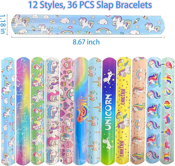 36 PCS Unicorn Slap Bracelets Kids Party Favors,Bulk Snap Bracelet Party Favors Supplies for kids&teens Gifts Teacher Classroom School Favors Prizes Exchanging Gift