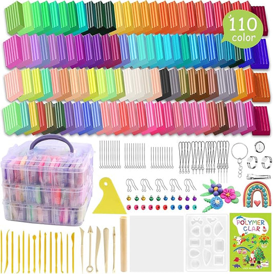 Polymer Clay 110 Colors Oven Bake Clay Non-Toxic Modeling Clay for Kids 215 Pcs Baking Clay Set with Sculpting Tools Non-Sticky Clay Kit for Adults Beginners Art Craft