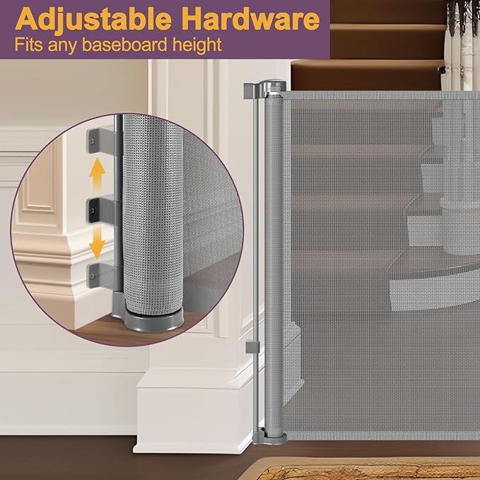 42" Tall X 160" Extra Wide Retractable Dog Gate, Extra Tall Pet Gates for Wide Openings, Extra Long Baby Gates for Doorways Tall Mesh Dog Gate Indoor Child Safety Gate Outdoor Deck Gate, Gray