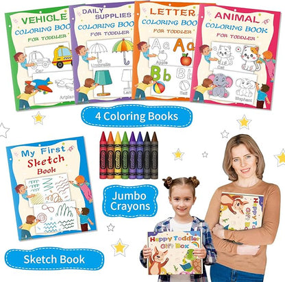 Kalysky 1-3 2-4 Year Old Art Set : Simple Coloring Books and Jumbo Crayons,Kids & Toddler Coloring Books,Sketch Book for Kids Cognition and Exploration Activity