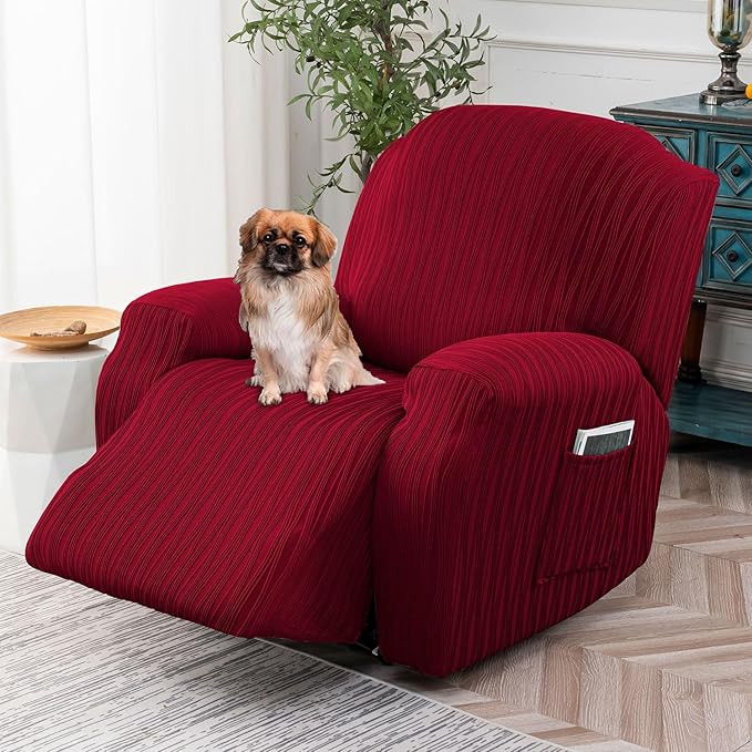 Recliner Cover Stretch Soft Couch Cover for Dogs, Sofa Slipcover for Recliner Couch Leakproof Furniture Protector for Kids, Pets (Wine)