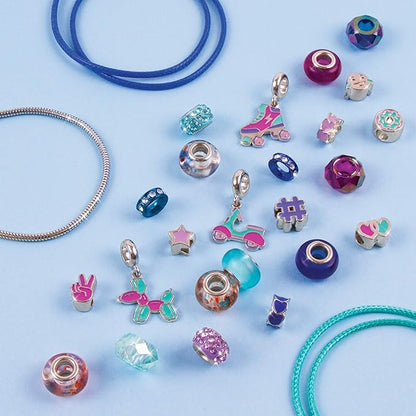 Make It Real - Halo Charms Bracelets True Blue - DIY Charm Bracelet Making Kit - Friendship Bracelet Kit with Beads, Charms & Cord - Arts & Crafts Bead Kit for Girls - Makes 3 Bracelets