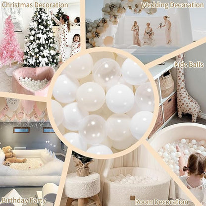 GOGOSO Balls for Ball Pit - Plastic Ball for Toddlers 1-3, Baby Kids Ball Pool Decoration 50 100 200 300 500 1000 (A White+Beige+Clear, 50 Balls)