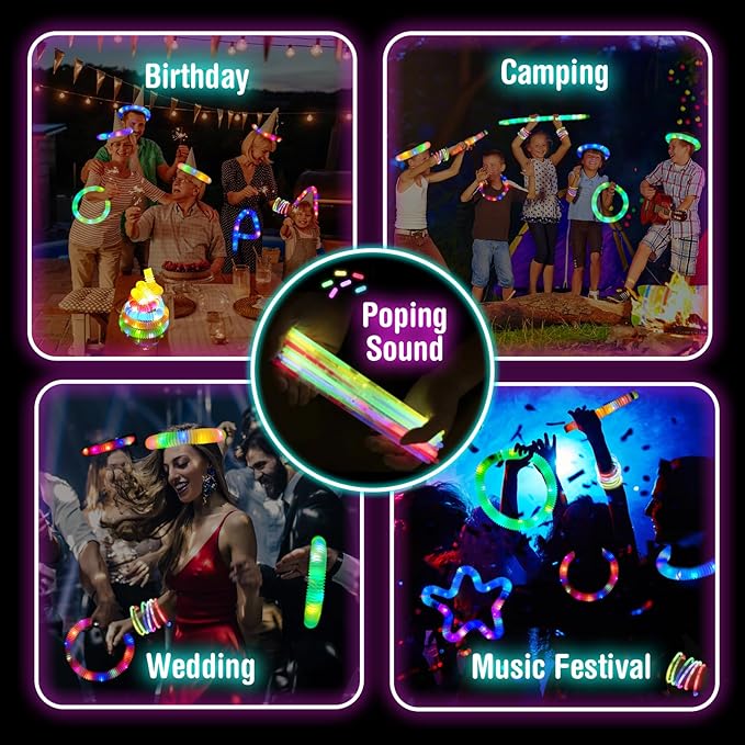 168Pcs LED Glow Sticks Pop Tubes Pack - Valentines Day Light up Party Favors for Kids 4-8 8-12, Toddlers Goodie Gift Bag Stuffer Fillers, Neon Party Decorations Toys Gifts for Birthday Halloween Dance