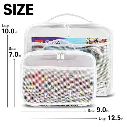 holay 4 Packs PVC Zippered Blocks Set, Toy, Clay, Board game Storage Organizer Case (Name Tag, Manual Pocket) (White, Large)