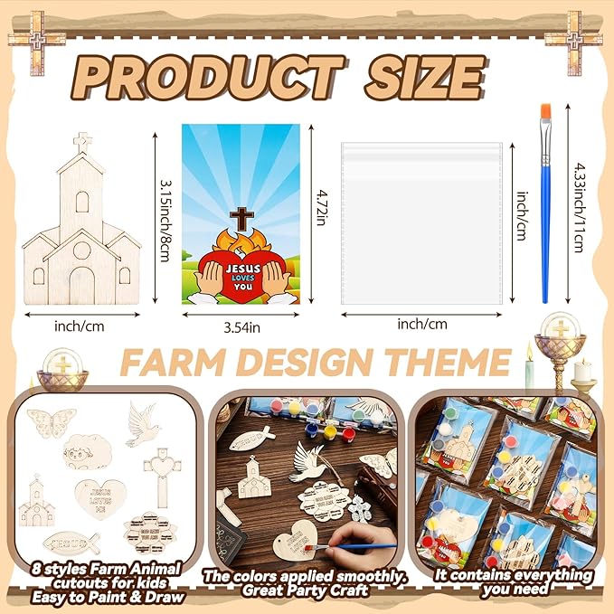 Saypacck 240pcs/24sets Jesus Wood God Says You are Sunflower Craft Kit Christian Wooden Painting DIY Kits for Sunday Vbs Religious for Church Home Activities