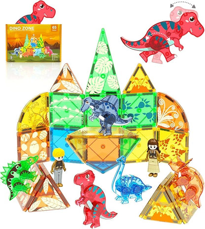 Magnetic Tiles Dinosaurs Magnet Building Blocks Toys for Kids Ages 3-5 4-8 8-12 Creative Animals Educational Stack Tile Construction for Boys Girls Toddlers 5-7 Year Old to STEM Learning
