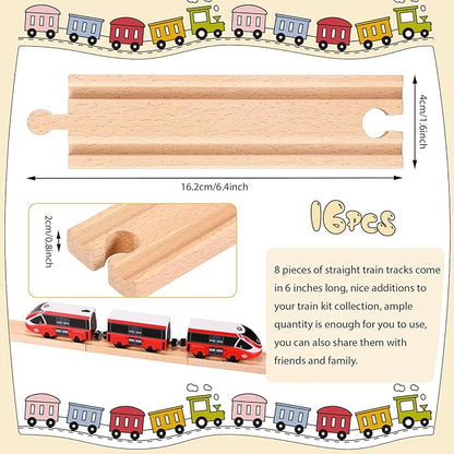 Liliful Pack of 16 Wooden Train Track Straight Pieces Male Male Female Female Train Track Expansion Pack Compatible with Most Railroad Sets, 6 Inch